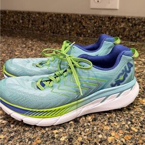 Hoka Blue and Green Running Shoes ladies size 10.5 Clifton 4